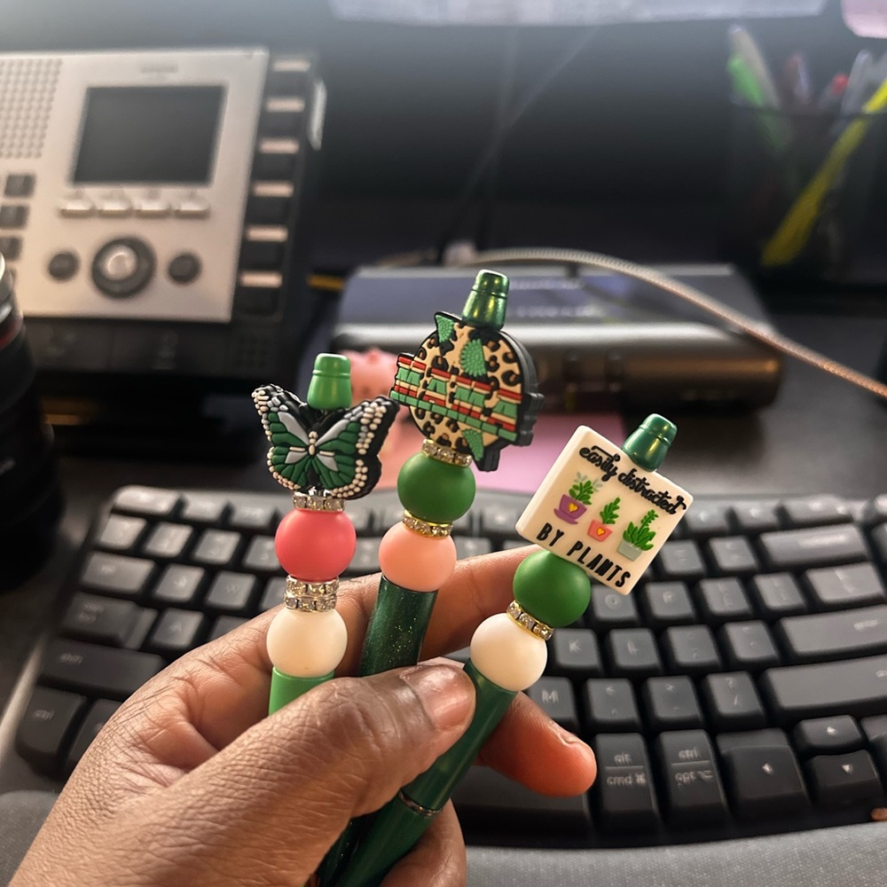 Green Beaded Pens with Charms